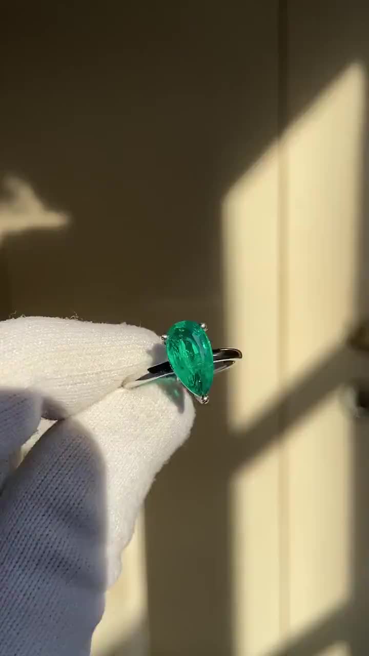 Only 1 left and in 1 basket NowPrice:£200.90+ Original Price:£372.04+ New markdown! 46% off Local taxes included (where applicable) Pear Cut Emerald Ring • Colombian Green Gemstone, Minimal Gold Rings For Casual Wear